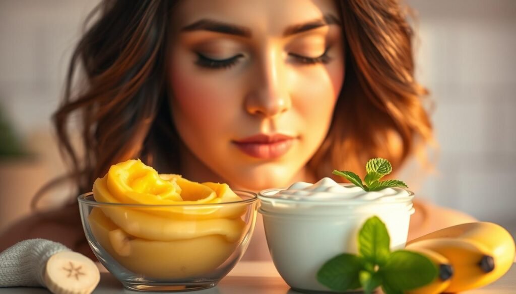 Banana puree and yogurt leave-in treatment for post workout hair care